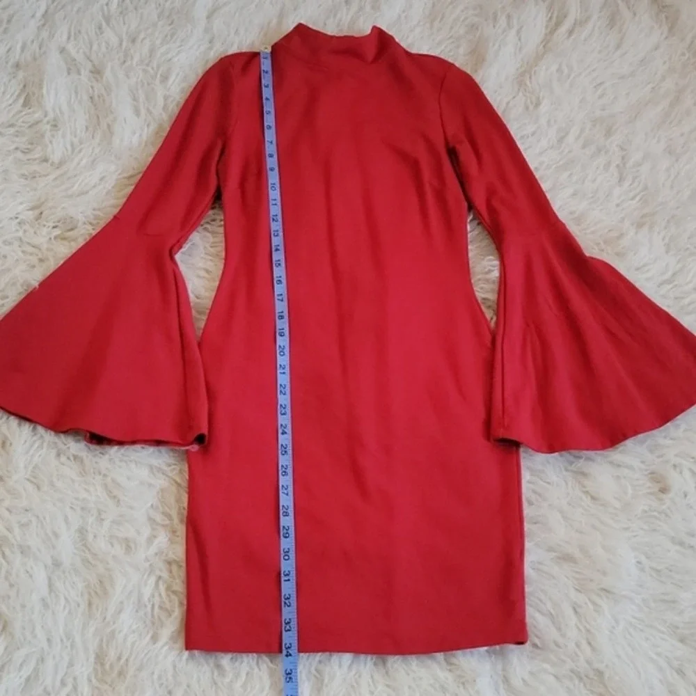 Venus Long Bell Sleeve Mock Neck‎ Zip Back Bodycon Sheath Dress Size Large